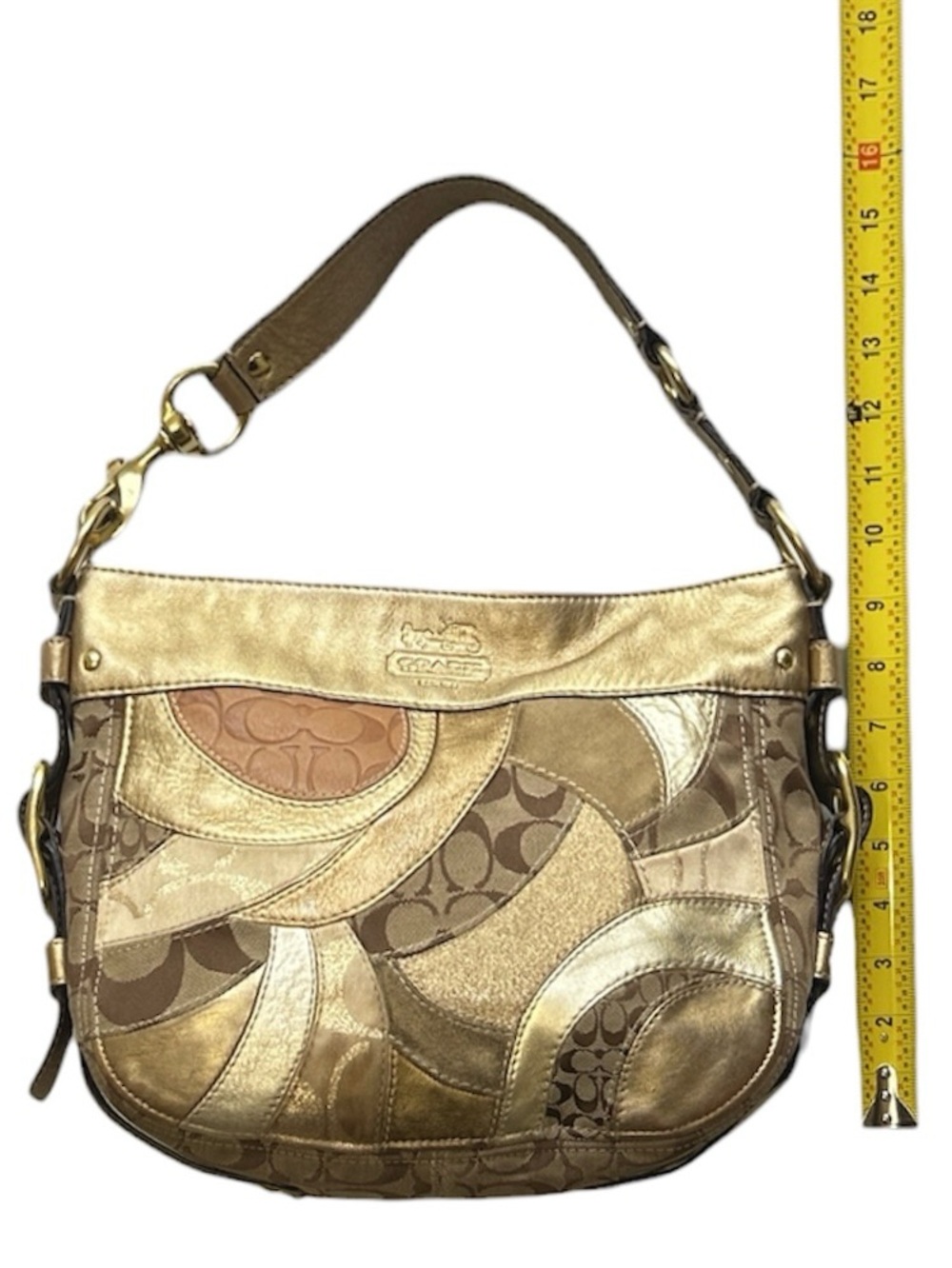 Coach Zoe Patchwork Hobo Bag Medium Brown Khaki Leather Shoulder Retro Y2K - Picture 8 of 16